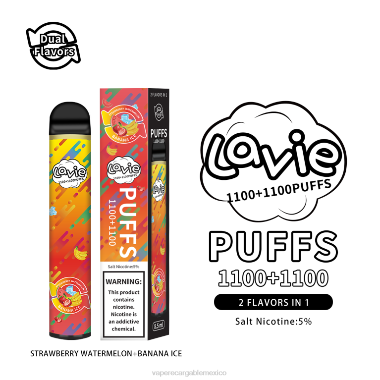 Vape Desechable B6B2295 LAVIE BAR Switch 2200 bocanadas helado de fresa, sandía/plátano