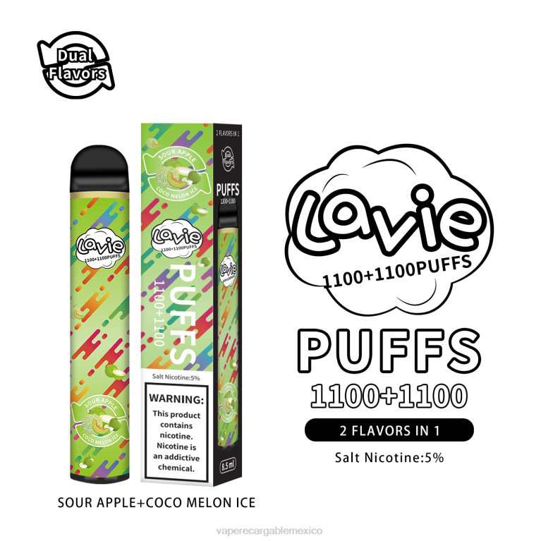 Vape Recargable B6B2297 LAVIE BAR Switch 2200 bocanadas helado de manzana agria/coco y melón
