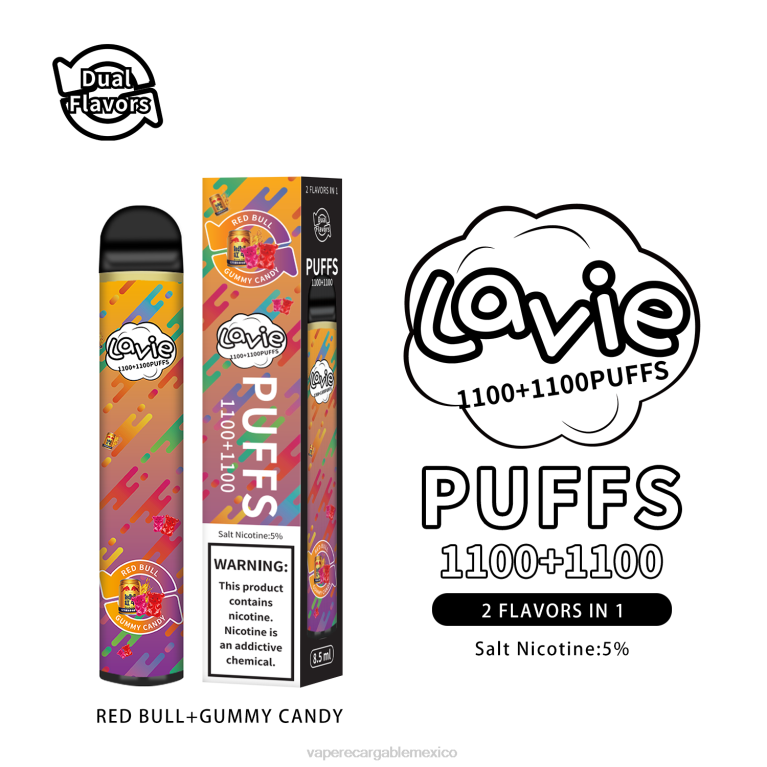 Vaper Sin Nicotina B6B2299 LAVIE BAR Switch 2200 bocanadas toro rojo/caramelo de goma