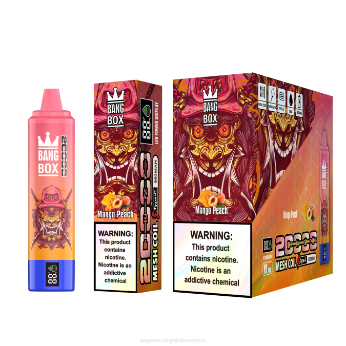 E-Liquid Mexico 82B658 Bang Box Pantalla inteligente de 20000 inhalaciones durazno mango