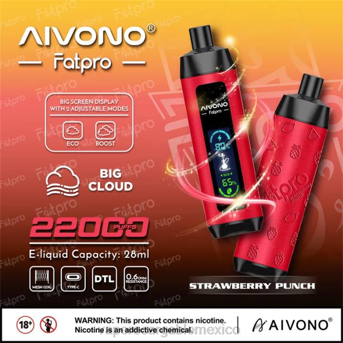 E-Liquid Mexico JZX68 Aivono Fatpro 22000 ponche de fresa