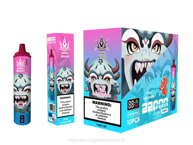 Vape Desechable 82B615 Bang Beach Pantalla inteligente de 22000 inhalaciones limonada rosa