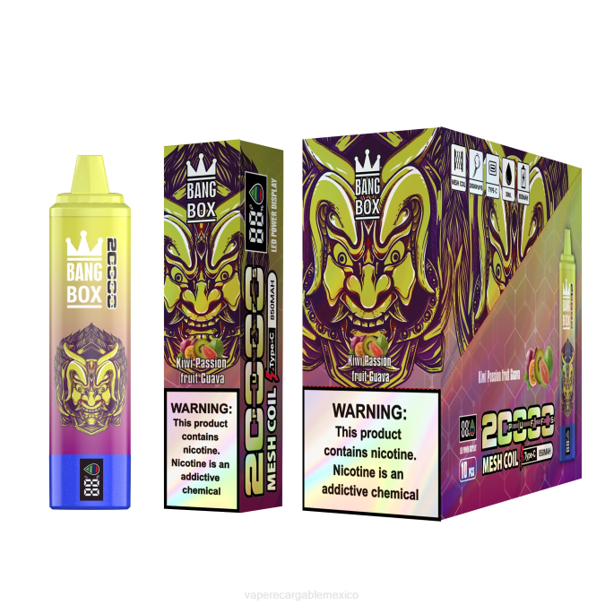 Vape Desechable 82B650 Bang Box Pantalla inteligente de 20000 inhalaciones kiwi maracuyá guayaba
