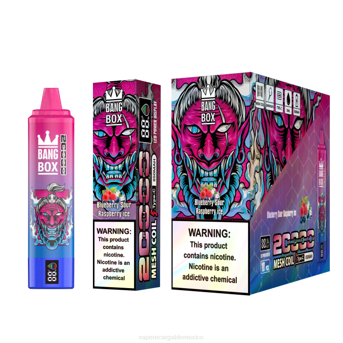 Vape Desechable 82B655 Bang Box Pantalla inteligente de 20000 inhalaciones arándano frambuesa agria hielo