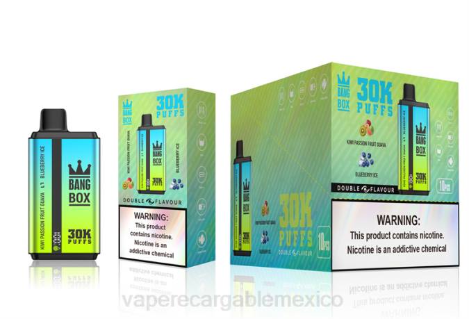 Vape Desechable 82B665 Bang Box 30000 inhalaciones de dos sabores. kiwi, maracuyá, guayaba y helado de arándanos