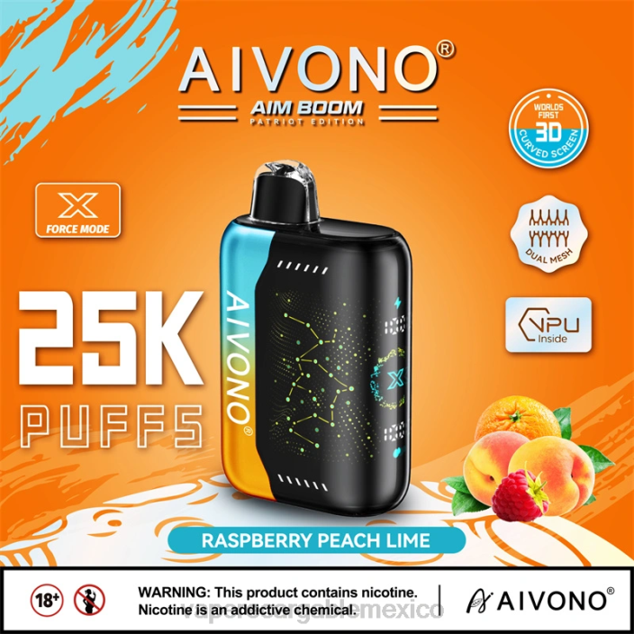 Vape Desechable JZX6350 Aivono AIM BOOM 25000 frambuesa melocotón lima