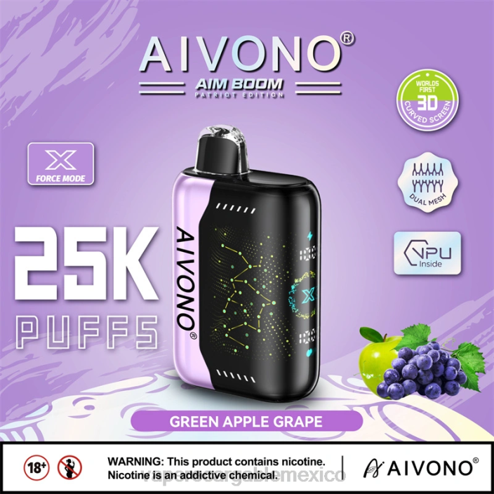 Vape México JZX6346 Aivono AIM BOOM 25000 uva manzana verde