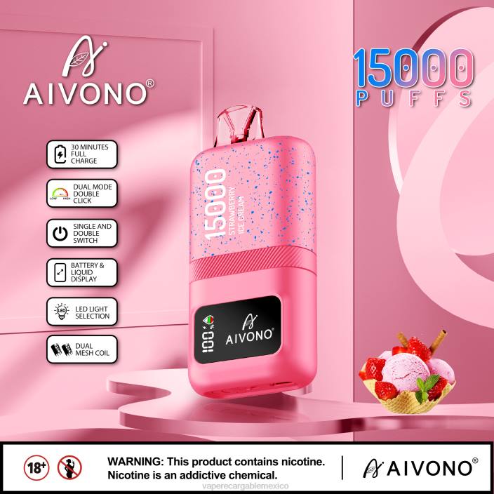 Vape México JZX666 Aivono AIM magic 15000 helado de fresa