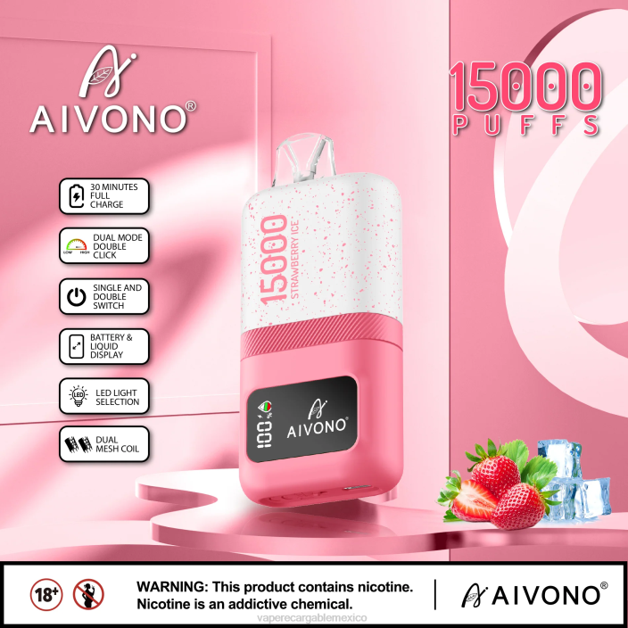 Vape México JZX671 Aivono AIM magic 15000 hielo de fresa