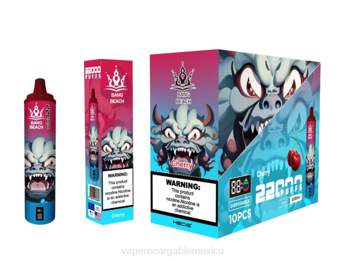 Vape Recargable 82B617 Bang Beach Pantalla inteligente de 22000 inhalaciones cereza