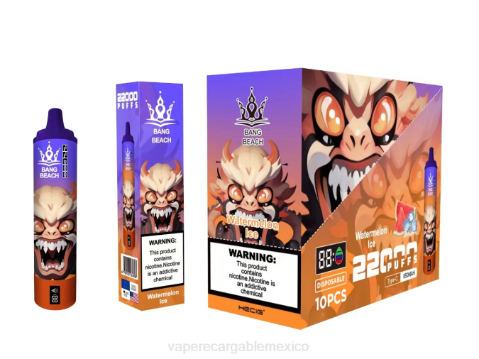 Vape Recargable 82B622 Bang Beach Pantalla inteligente de 22000 inhalaciones hielo de sandia