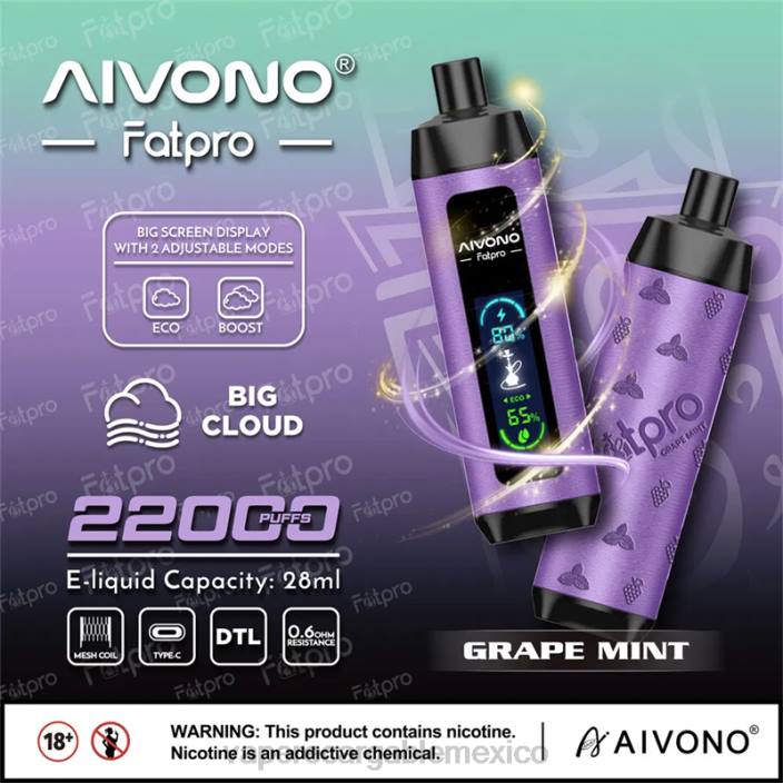 Vape Recargable JZX62 Aivono Fatpro 22000 menta de uva