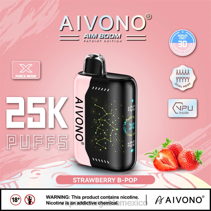 Vape Recargable JZX6352 Aivono AIM BOOM 25000 b-pop de fresa