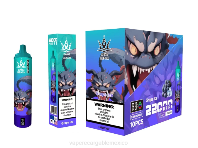 Vaper Sin Nicotina 82B619 Bang Beach Pantalla inteligente de 22000 inhalaciones hielo de uva