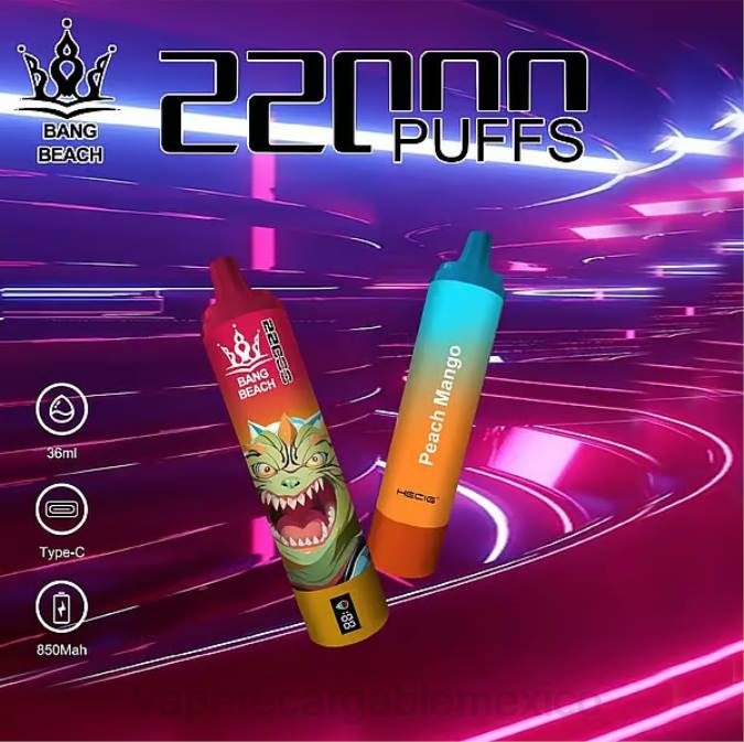 Vaper Sin Nicotina 82B624 Bang Beach Pantalla inteligente de 22000 inhalaciones mango durazno