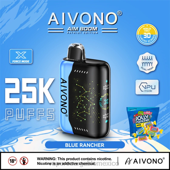 Vaper Sin Nicotina JZX6344 Aivono AIM BOOM 25000 ranchero azul