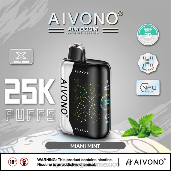 Vaper Sin Nicotina JZX6349 Aivono AIM BOOM 25000 menta de miami
