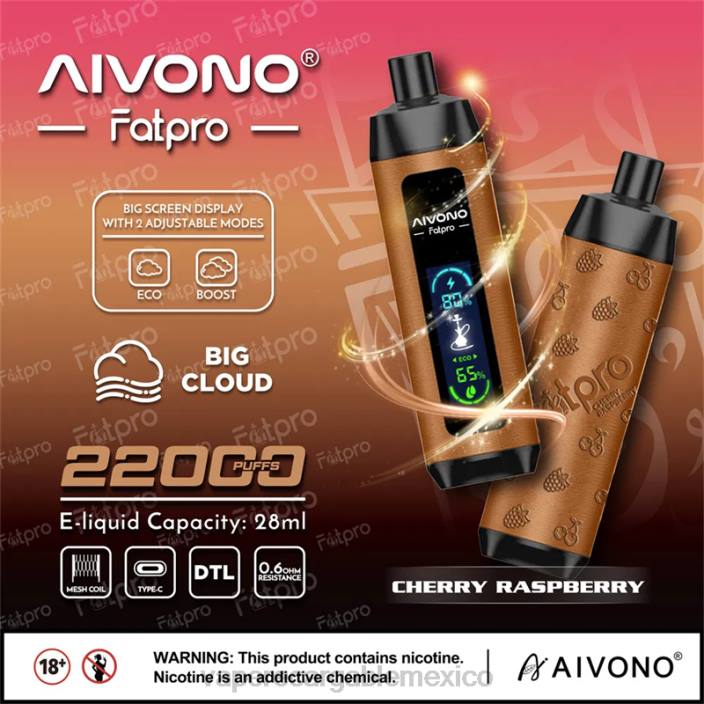 Vaper Sin Nicotina JZX64 Aivono Fatpro 22000 frambuesa cereza