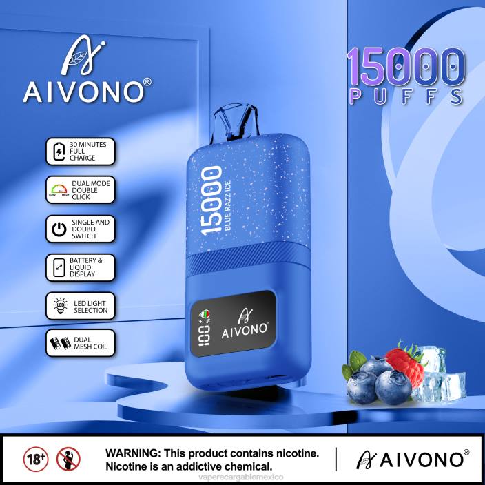 Vaper Sin Nicotina JZX664 Aivono AIM magic 15000 hielo azul