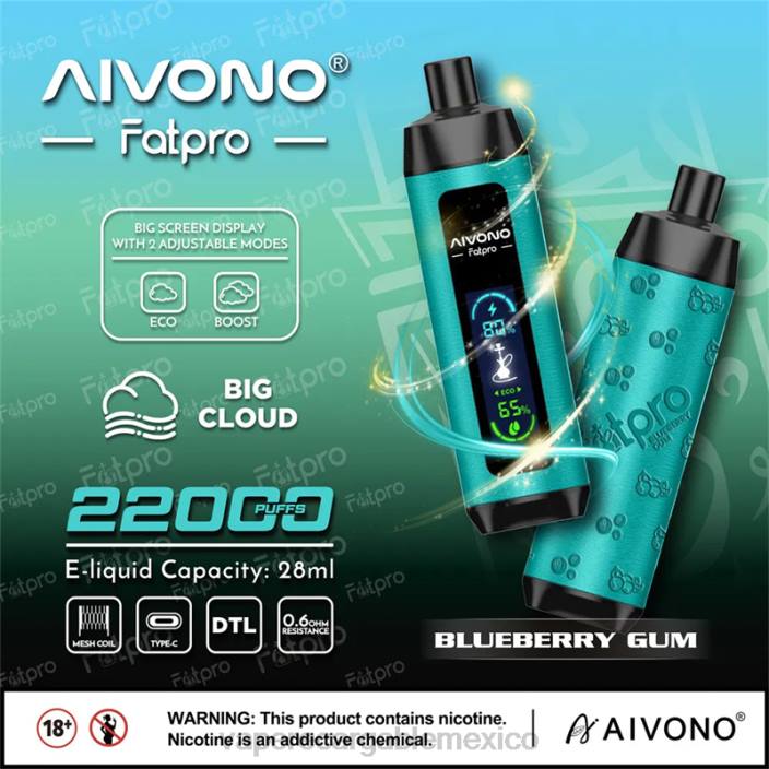 Vaper Sin Nicotina JZX69 Aivono Fatpro 22000 chicle de arándanos