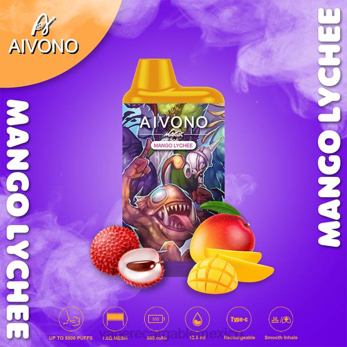 E-Liquid Mexico JZX698 Aivono AIM MAGIC cigarrillo de caja de 5800 bocas lichi de mango