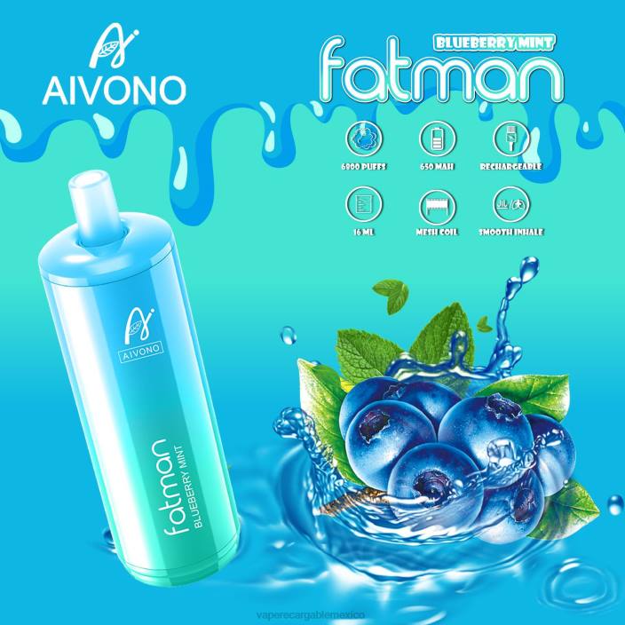 Vape Recargable JZX622 Aivono FATMAN 6800 menta de arándanos