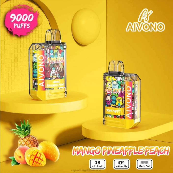Vaper Sin Nicotina JZX649 Aivono AIM XXL 9000 pegatina boca transparente mango piña durazno
